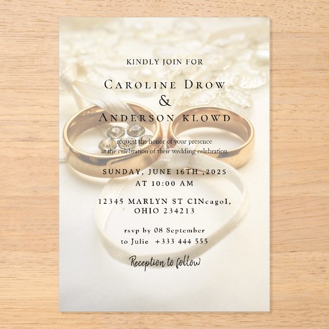 wedding ring Acrylic Invitations (Front)