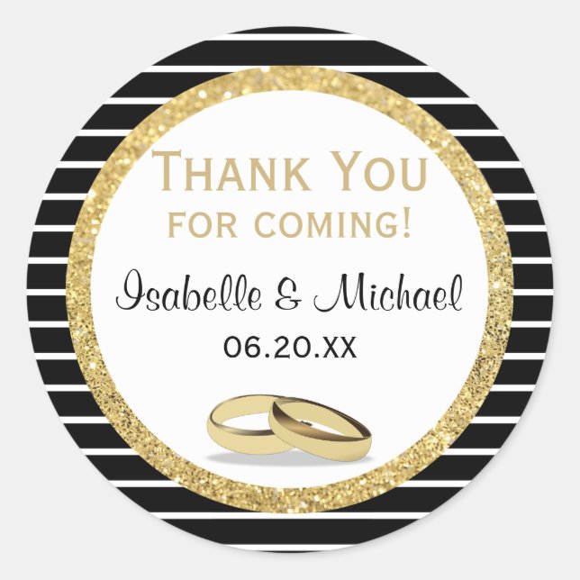 Wedding Ring and Glitter Thank You Stickers (Front)
