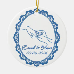 Wedding Ring Couple Names & Date Keepsake Ceramic Tree Decoration