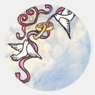 Wedding ring doves classic round sticker