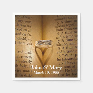 Wedding Ring Heart Shadow On Bible  Napkin