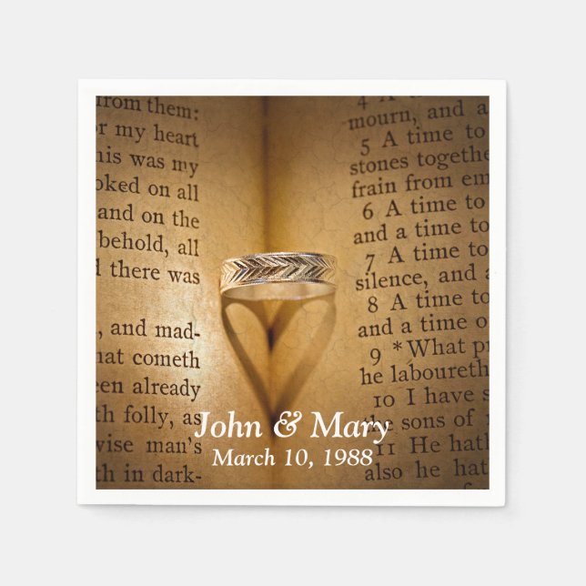 Wedding Ring Heart Shadow On Bible  Napkin (Front)