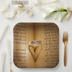 Wedding Ring Heart Shadow On Bible  Paper Plate