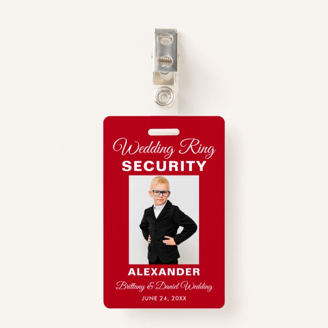 Wedding Ring Security - Red or Pick Colour - ID Badge (Front with Clip)