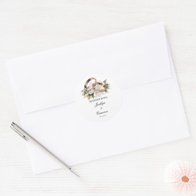 Wedding ring Spanish Wedding Invitation Classic Round Sticker (Envelope)