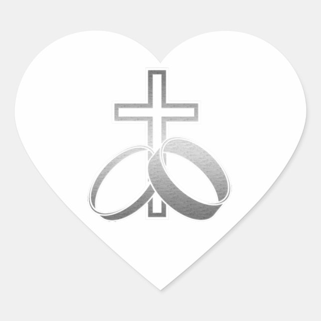 Wedding Rings and Cross Art Heart Sticker (Front)