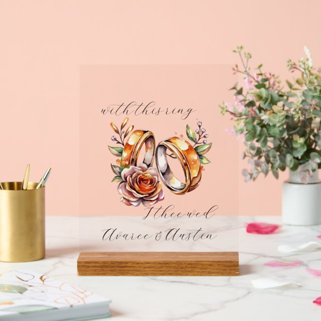 Wedding Rings and Flowers  Acrylic Sign (Wedding)