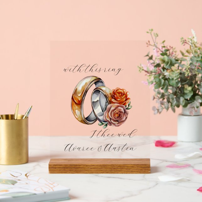 Wedding Rings and Flowers  Acrylic Sign (Wedding)