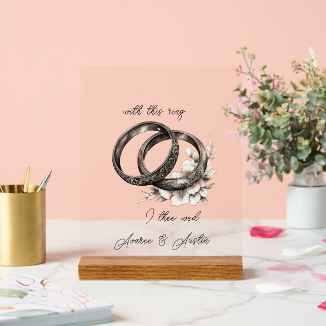 Wedding Rings and Flowers  Acrylic Sign (Wedding)