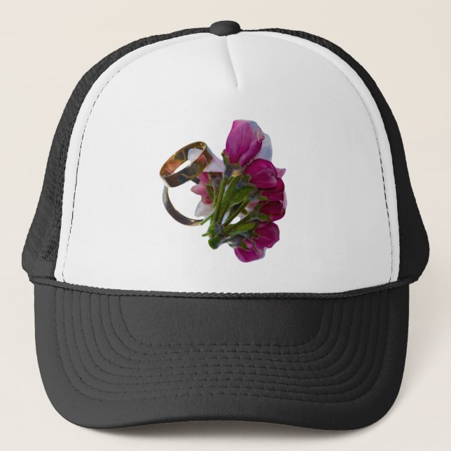 Wedding Rings and Flowers Trucker Hat (Front)