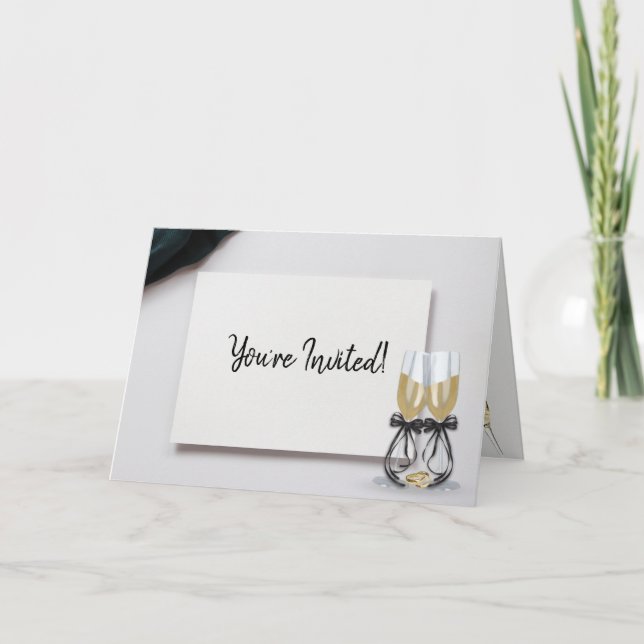 Wedding Rings Champagne Anniversary Party Invite (Front)