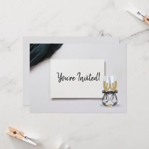 Wedding Rings Champagne Anniversary Party Invite