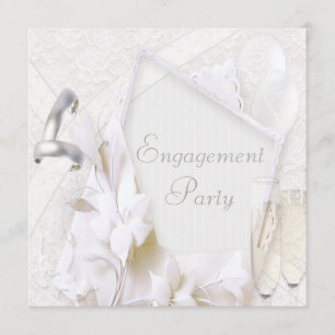 Wedding Rings & Champagne Glasses Engagement Party Invitation