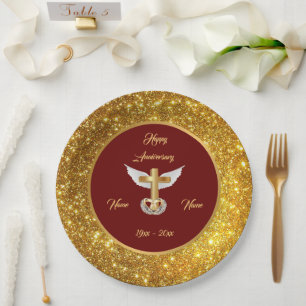 Wedding Rings Customise Gold Cross Anniversary Paper Plate