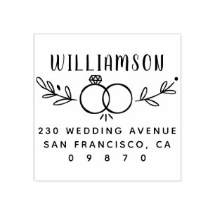 Wedding Rings Cute Modern Botanical Return Address Rubber Stamp