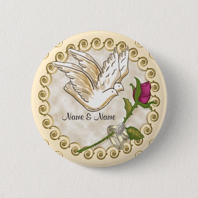 Wedding Rings Dove custom name pin button (Front)