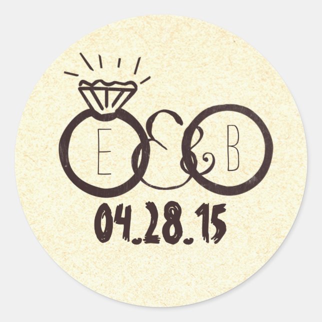 Wedding Rings Hand Drawn Classic Round Sticker (Front)
