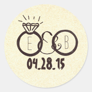 Wedding Rings Hand Drawn Classic Round Sticker
