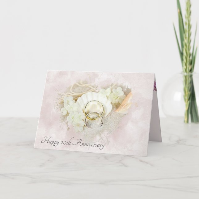 Wedding Rings in Seashell 20th Anniversary Card (Front)