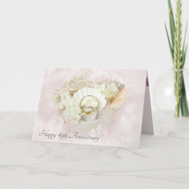 Wedding Rings in Seashell 45th Anniversary Card (Front)