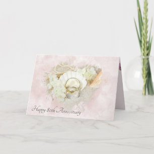 Wedding Rings in Seashell 80th Anniversary Card