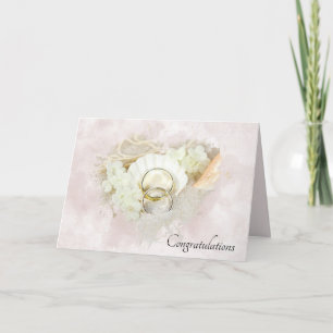 Wedding Rings in Seashell and Sand Heart Card