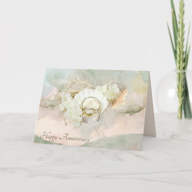 Wedding Rings in Seashell Anniversary Card (Front)