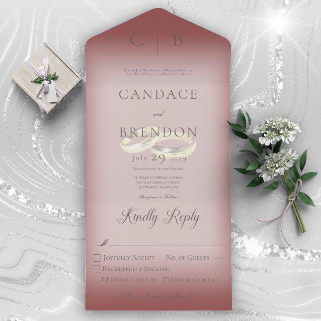 Wedding Rings Modern Burgundy Dinner All In One Invitation (Creator Uploaded)