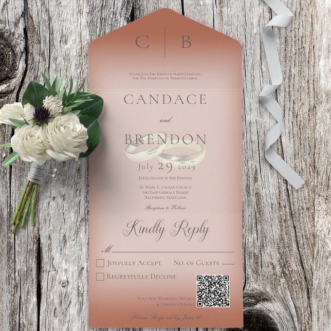 Wedding Rings Modern Clay Rust QR Code All In One Invitation (Creator Uploaded)