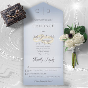 Wedding Rings Modern Dusty Blue Dinner All In One Invitation
