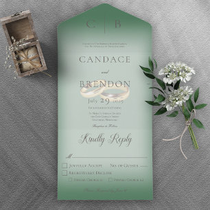 Wedding Rings Modern Emerald Green Dinner All In One Invitation