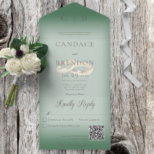 Wedding Rings Modern Emerald Green QR Code All In One Invitation