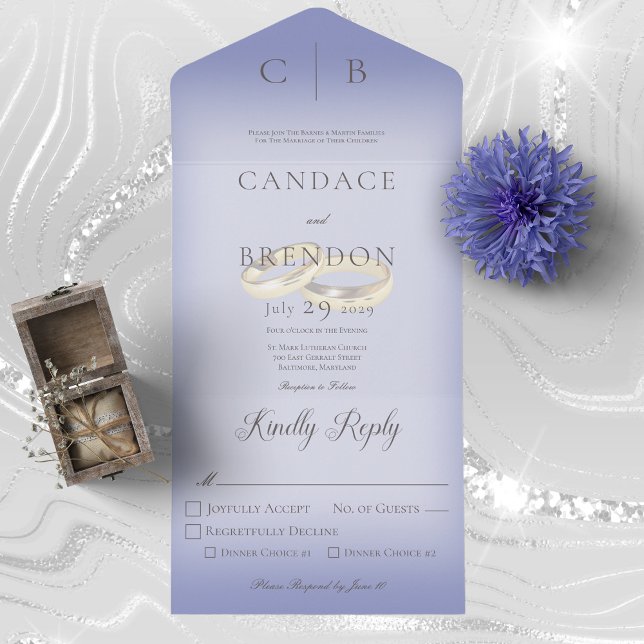 Wedding Rings Modern Periwinkle Dinner All In One Invitation (Creator Uploaded)