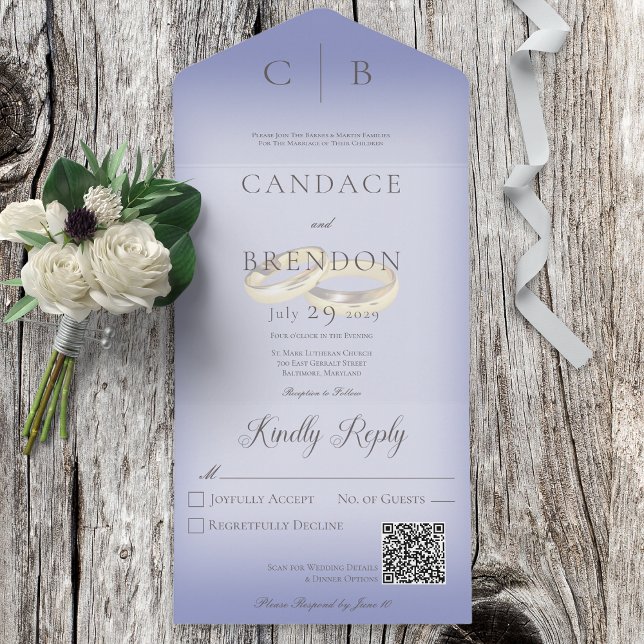Wedding Rings Modern Periwinkle QR Code All In One Invitation (Creator Uploaded)