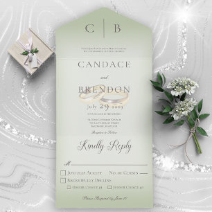 Wedding Rings Modern Sage Green Dinner All In One Invitation
