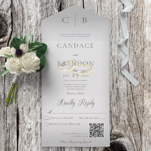 Wedding Rings Modern Silver Grey QR Code All In One Invitation