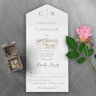 Wedding Rings Modern White Dinner All In One Invitation