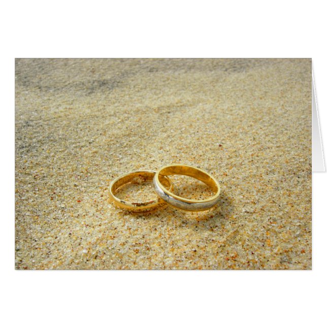 Wedding Rings on beach blank card template (Front Horizontal)