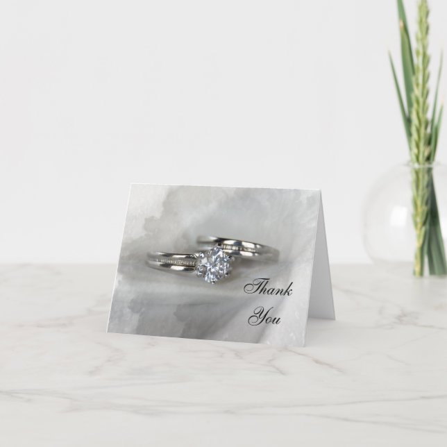 Wedding Rings on Gray Thank You Card (Front)