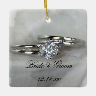 Wedding Rings on Grey Ceramic Tree Decoration