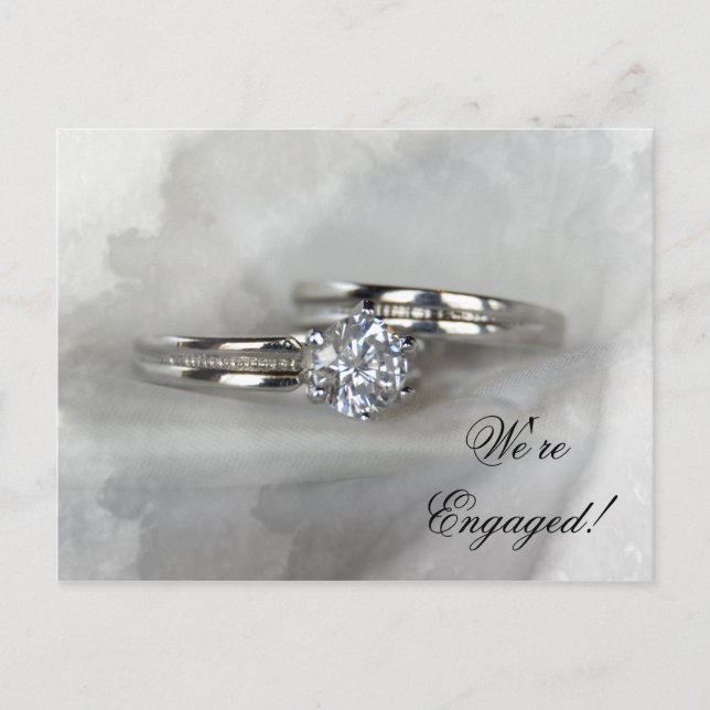 Wedding Rings on Grey Engagement Announcement (Front)