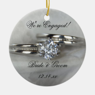 Wedding Rings on Grey Engagement Ceramic Tree Decoration