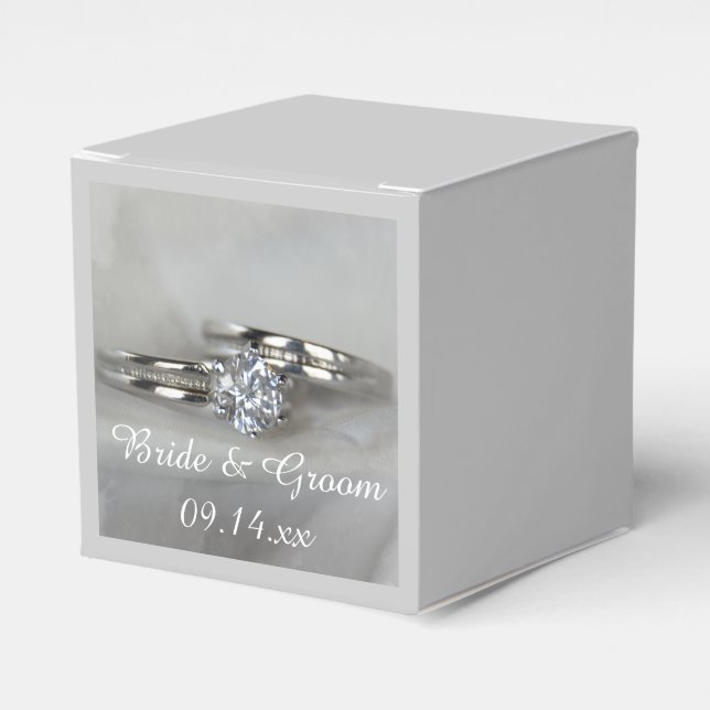 Wedding Rings on Grey Favour Box (Front Side)