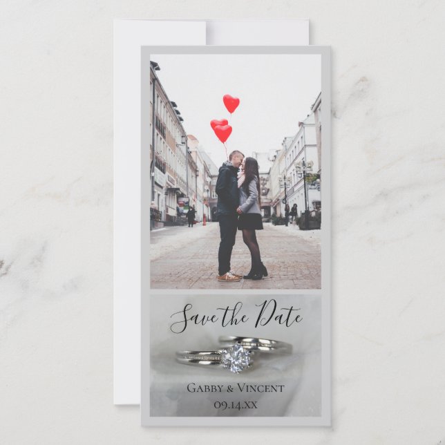 Wedding Rings on Grey Save the Date (Front)