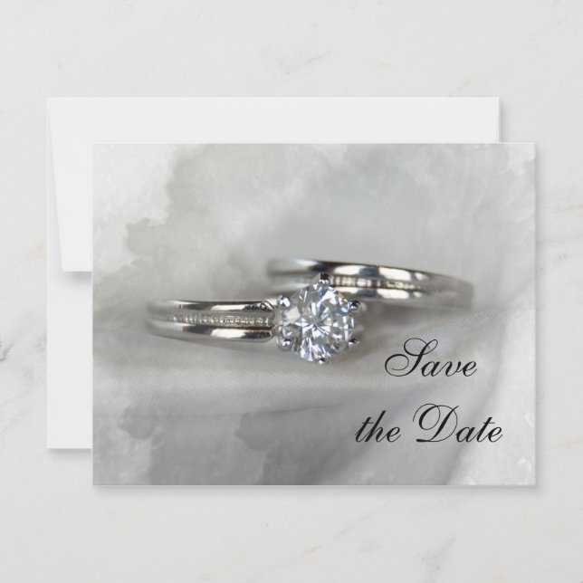 Wedding Rings on Grey Save the Date (Front)