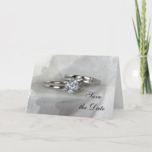 Wedding Rings on Grey Save the Date Announcement