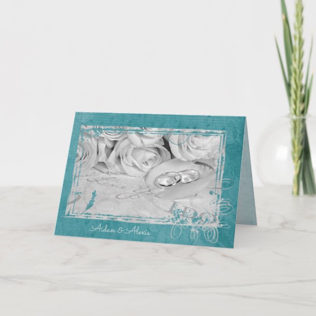 wedding rings on rose petal card (Front)