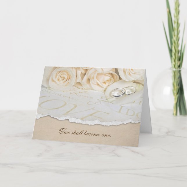 wedding rings on rose petal card (Front)