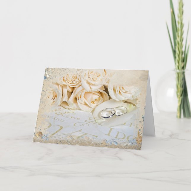 wedding rings on rose petal card (Front)