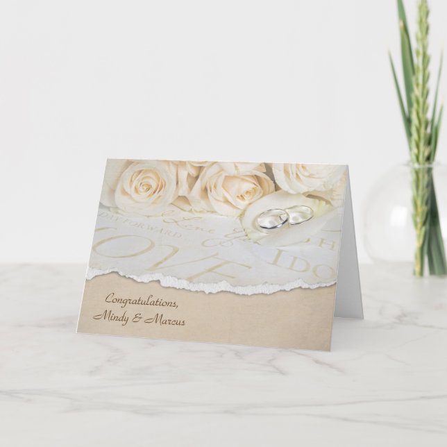 Wedding Rings on Rose Petal Card (Front)